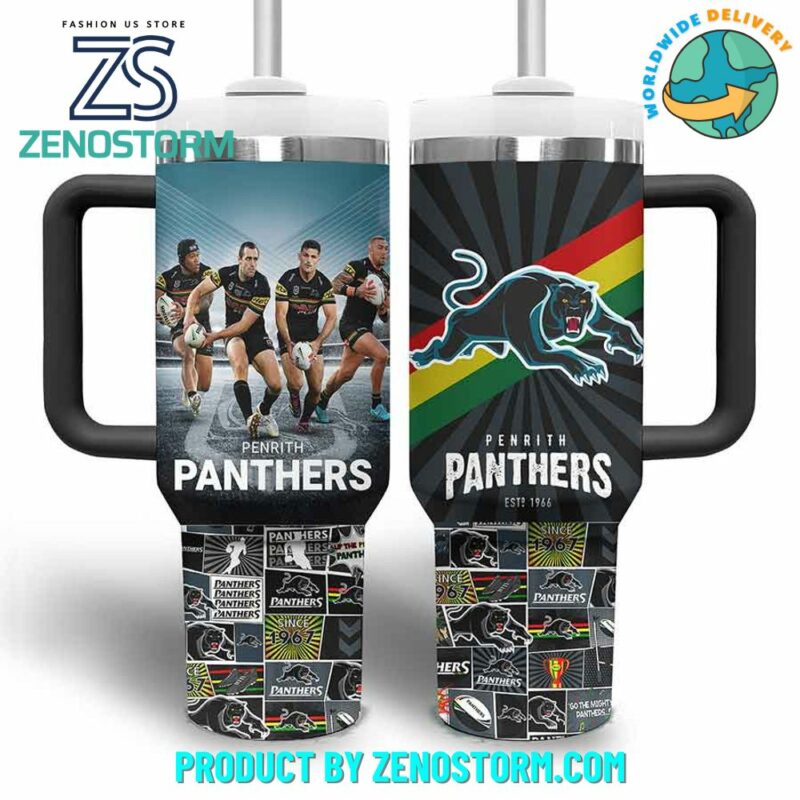 Penrith Panthers NRL Custom Stanley Quencher 40oz Stainless Steel Tumbler With Handle - Threewoofs - Image 3