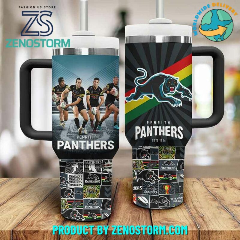 Penrith Panthers NRL Custom Stanley Quencher 40oz Stainless Steel Tumbler With Handle - Threewoofs - Image 2