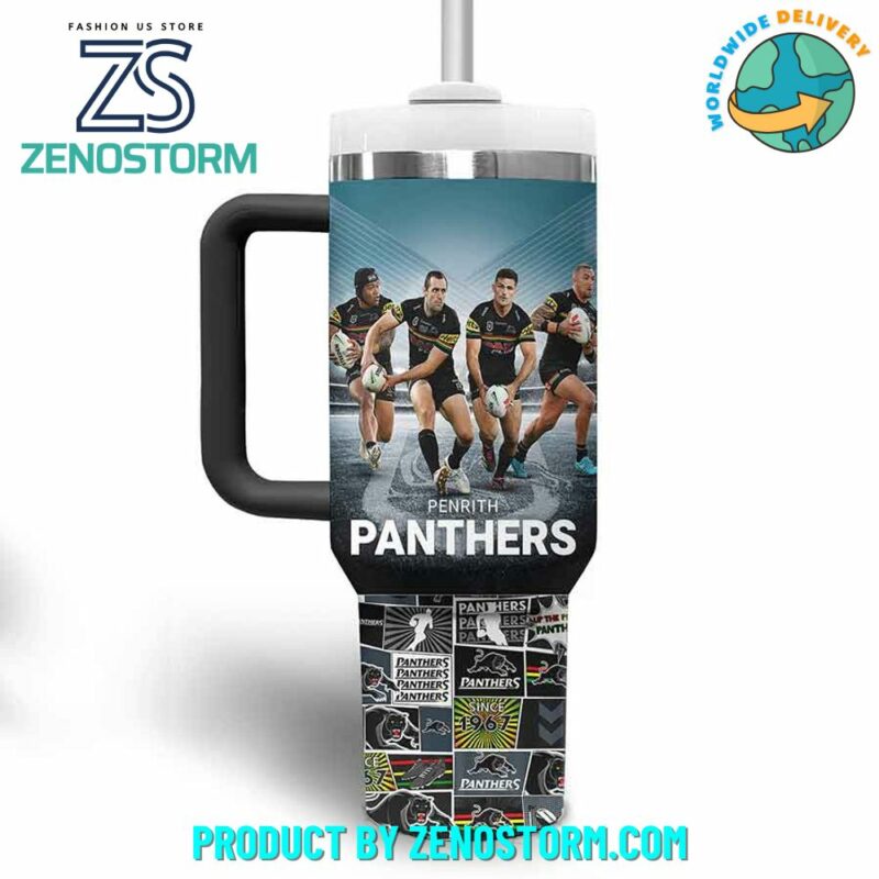 Penrith Panthers NRL Custom Stanley Quencher 40oz Stainless Steel Tumbler With Handle - Threewoofs - Image 4