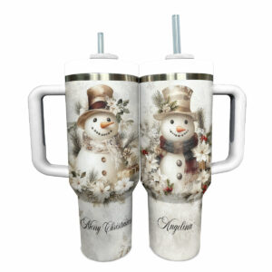 Pesonalized Yellow Snowman Christmas Custom Stanley Quencher 40oz Stainless Steel Tumbler With Handle - Threewoofs