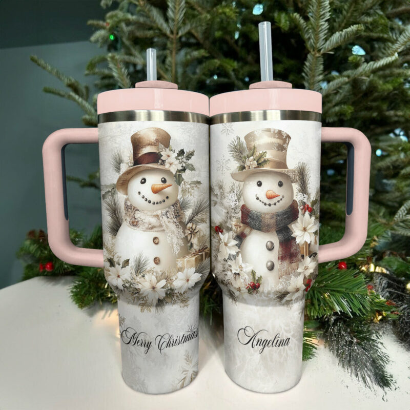 Pesonalized Yellow Snowman Christmas Custom Stanley Quencher 40oz Stainless Steel Tumbler With Handle - Threewoofs - Image 2