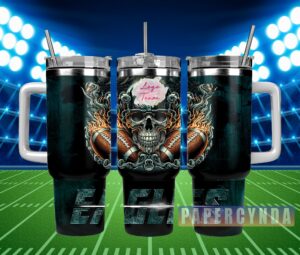 Skull & Football Flames Tumbler – Ultimate Game Day Drinkware