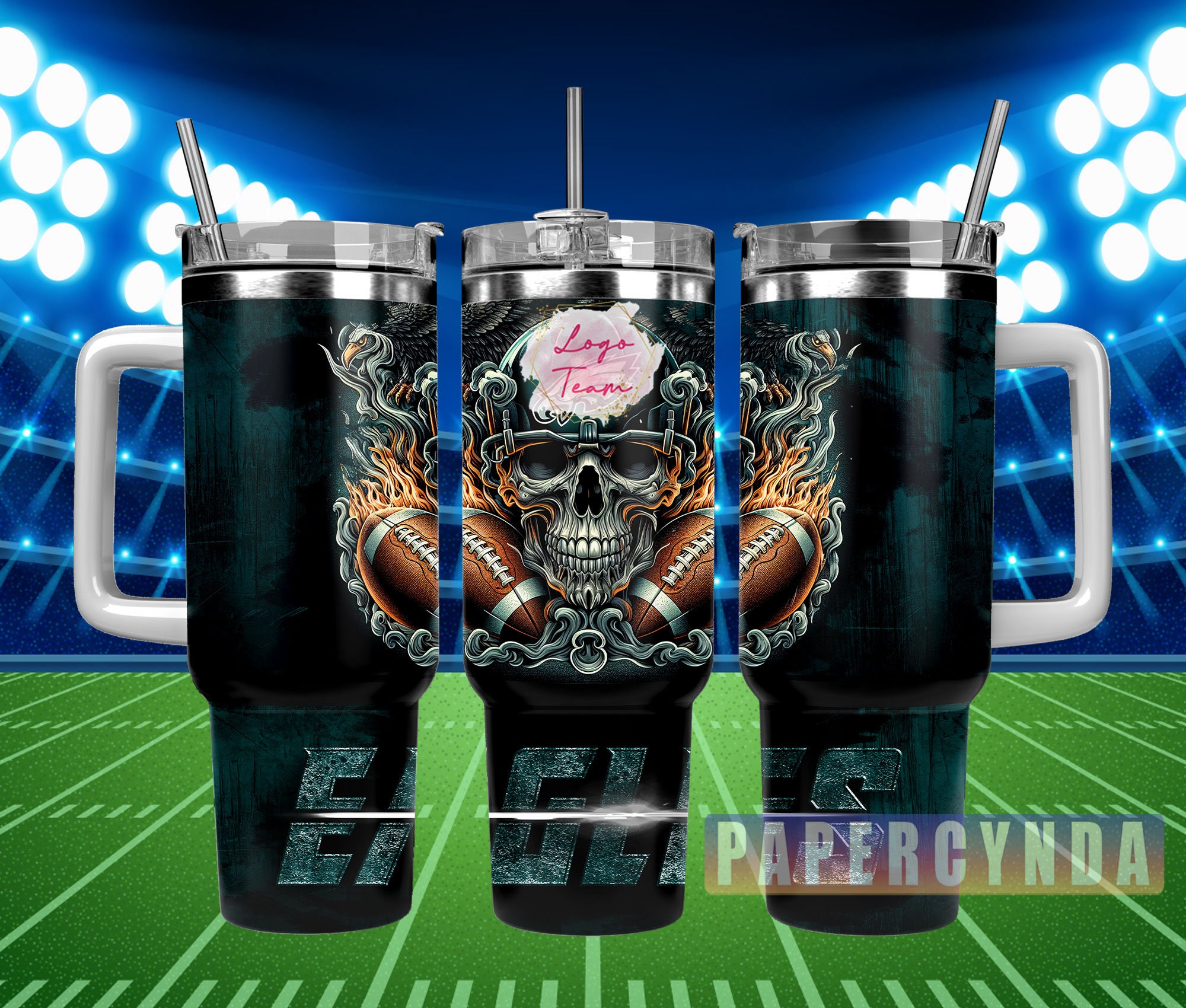 Skull & Football Flames Tumbler – Ultimate Game Day Drinkware