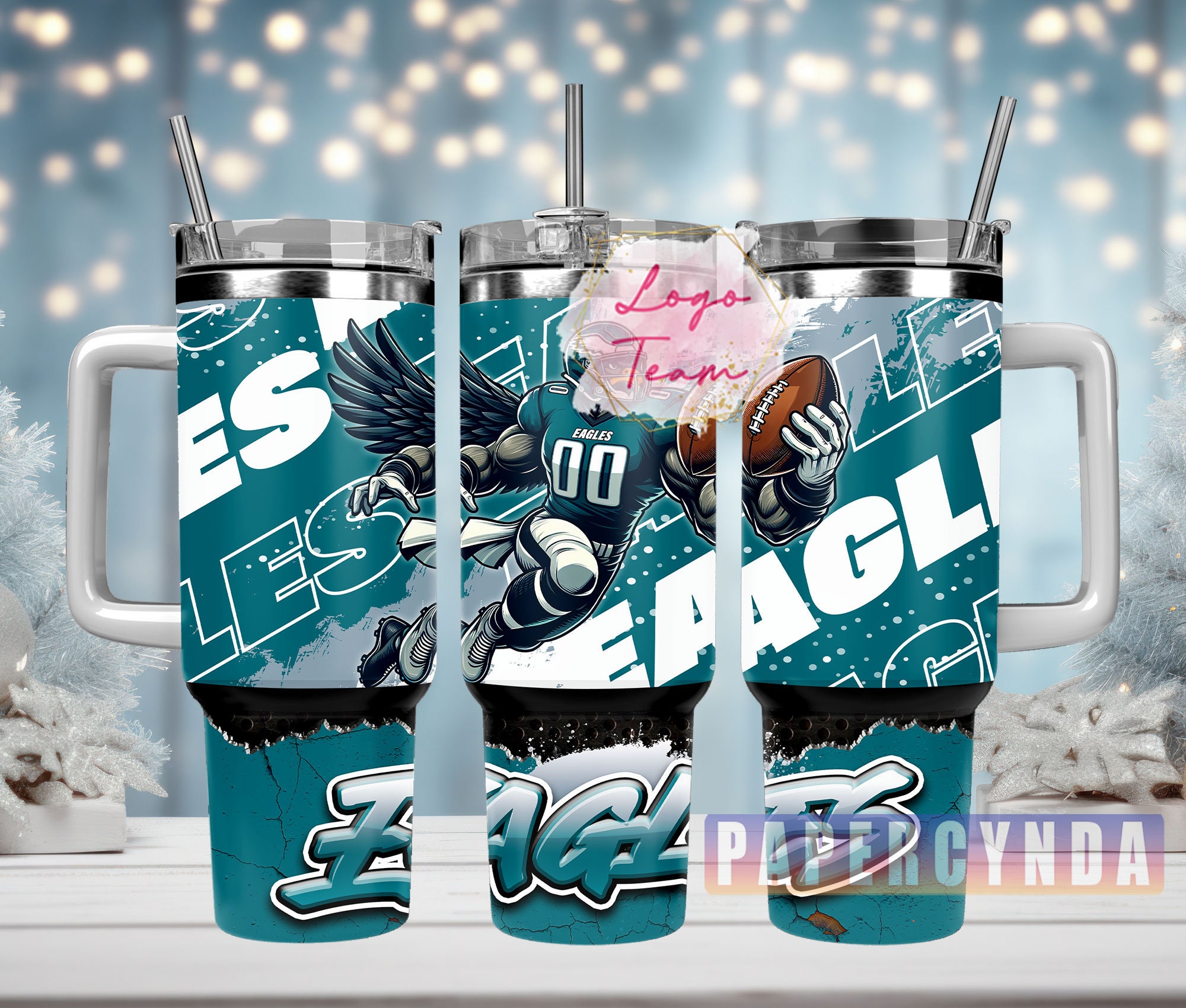 Eagles Fan Tumbler with Handle & Straw - Perfect Gift for Game Day
