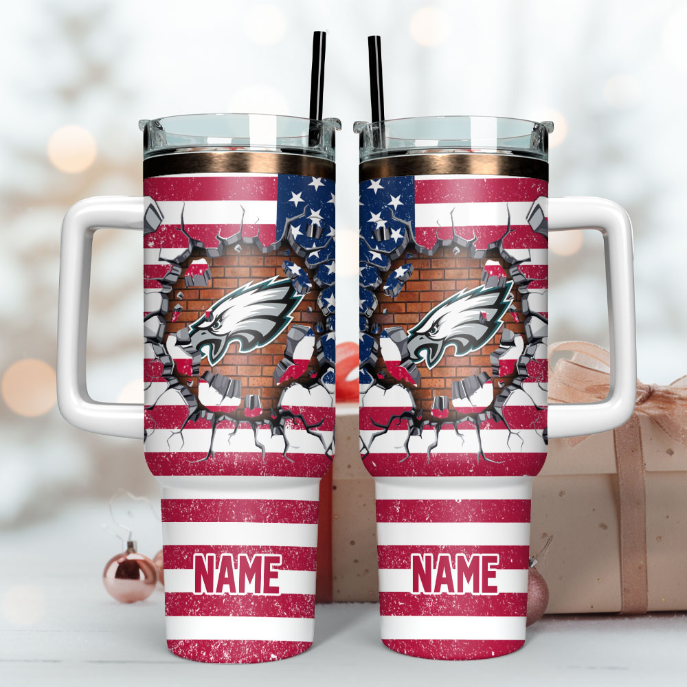 Custom USA Flag Tumbler with Handle - Personalized Name & Sports Team Design - Image 3