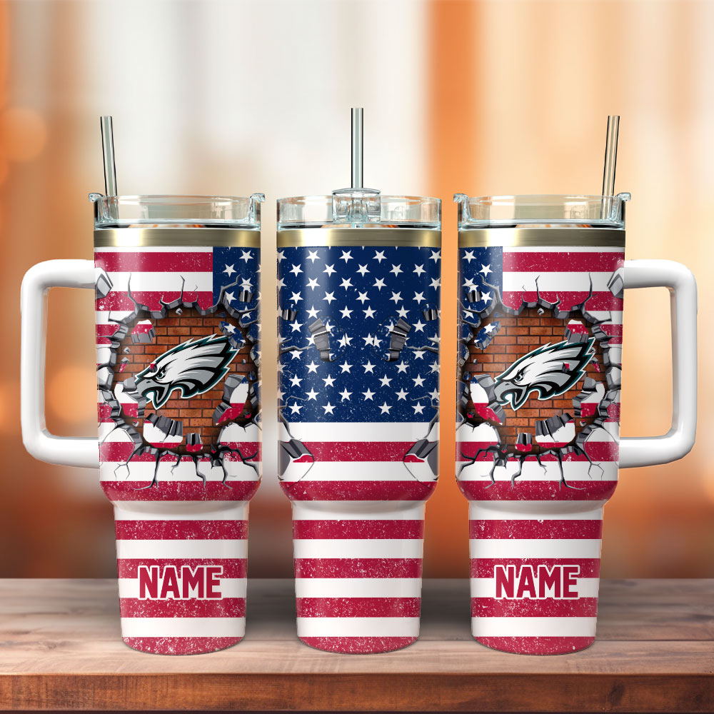 Custom USA Flag Tumbler with Handle - Personalized Name & Sports Team Design