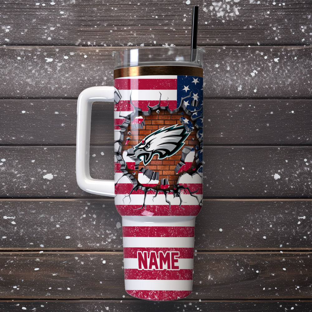 Custom USA Flag Tumbler with Handle - Personalized Name & Sports Team Design - Image 4