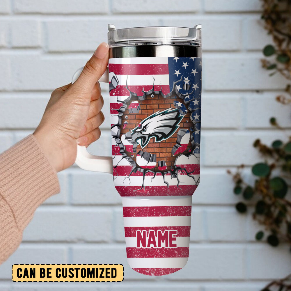Custom USA Flag Tumbler with Handle - Personalized Name & Sports Team Design - Image 2