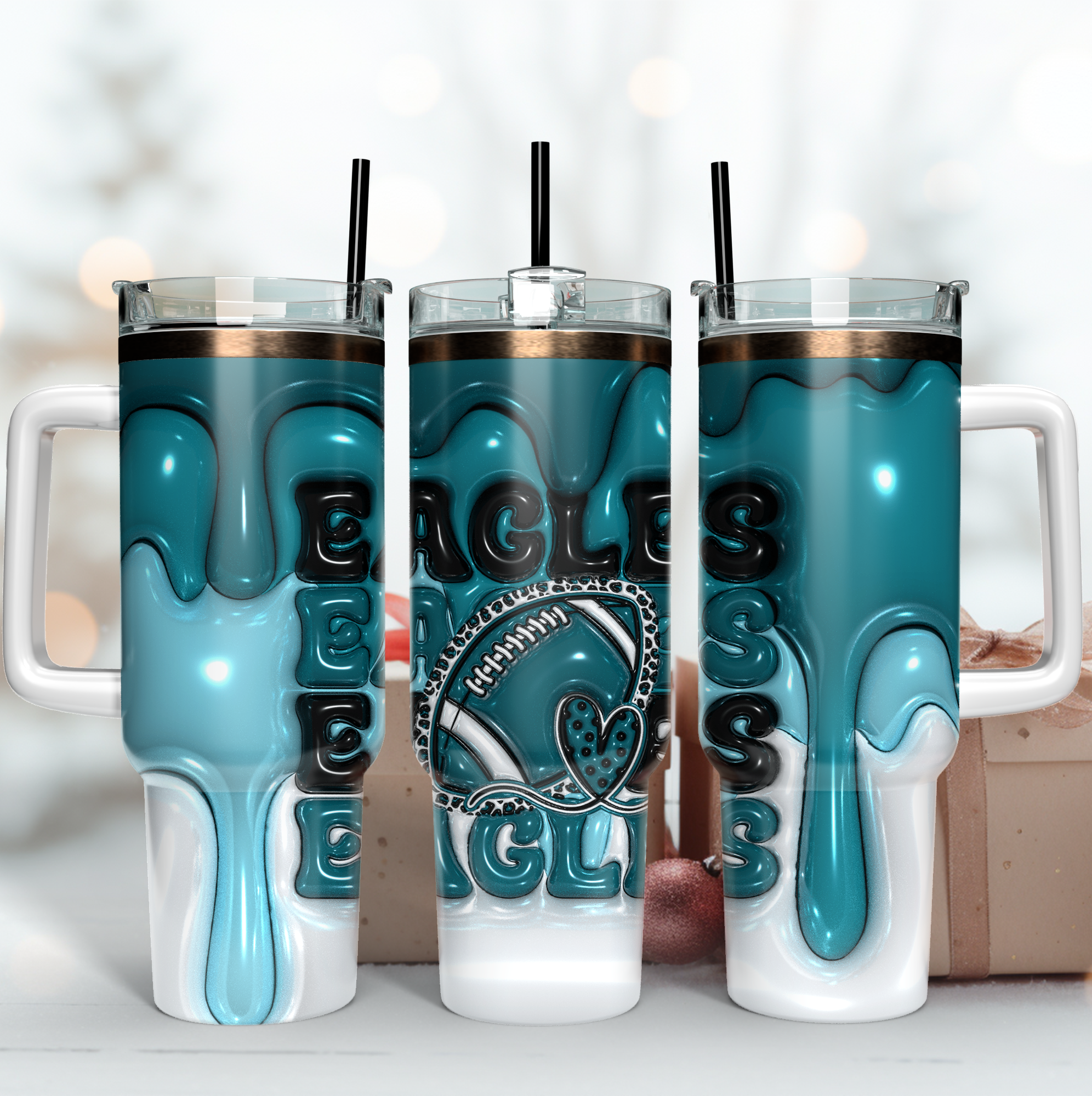 Eagles Fan Tumbler - 40oz Insulated Mug with Straw and Handle