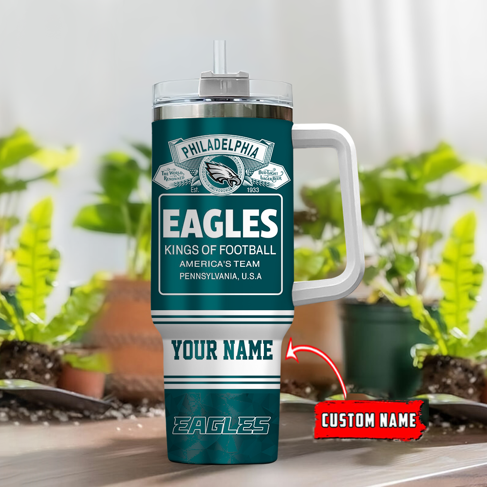 Customizable Eagles Sports Tumbler with Straw - Personalized Football Fan Gift - Image 2