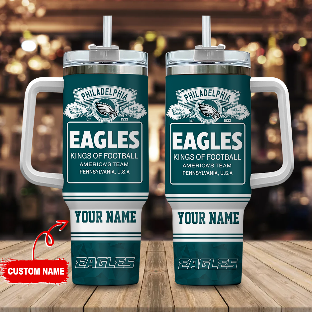 Customizable Eagles Sports Tumbler with Straw - Personalized Football Fan Gift