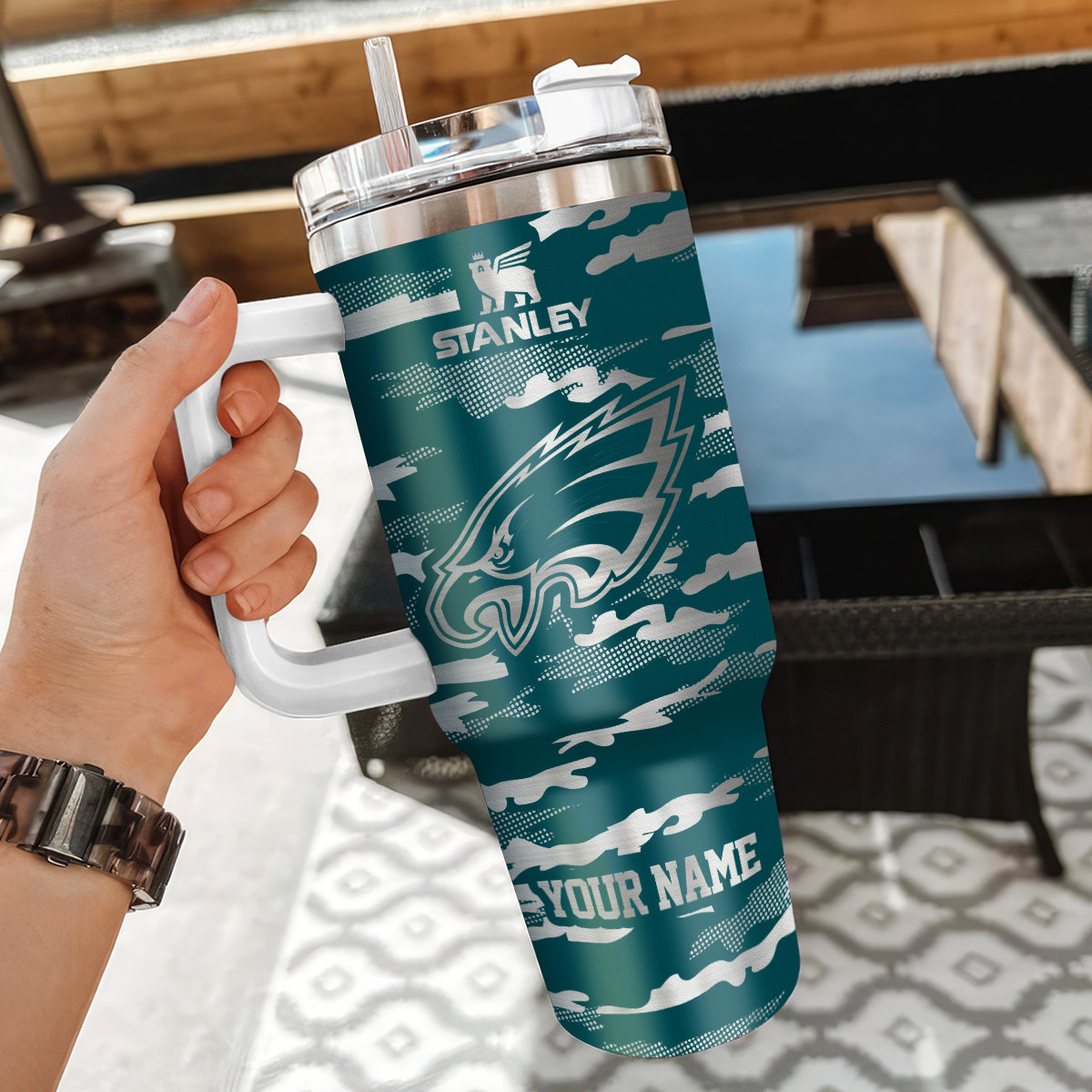 Customizable Philadelphia Eagles Tumbler with Handle - Show Your Team Spirit! - Image 3