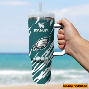 Personalized Eagles Fan Tumbler with Handle - Custom Name & Premium Design