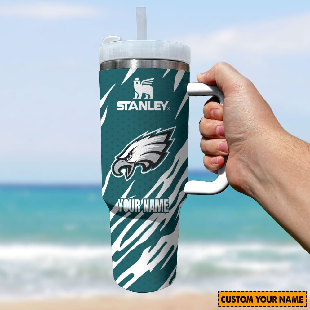 Personalized Eagles Fan Tumbler with Handle - Custom Name & Premium Design