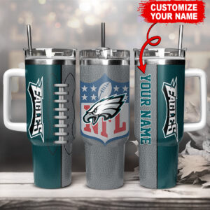 Customizable NFL Eagles Tumbler with Handle - Personalize Your Name