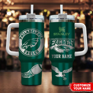 Personalized Philadelphia Eagles Tumbler with Handle & Straw - Customizable NFL Gift