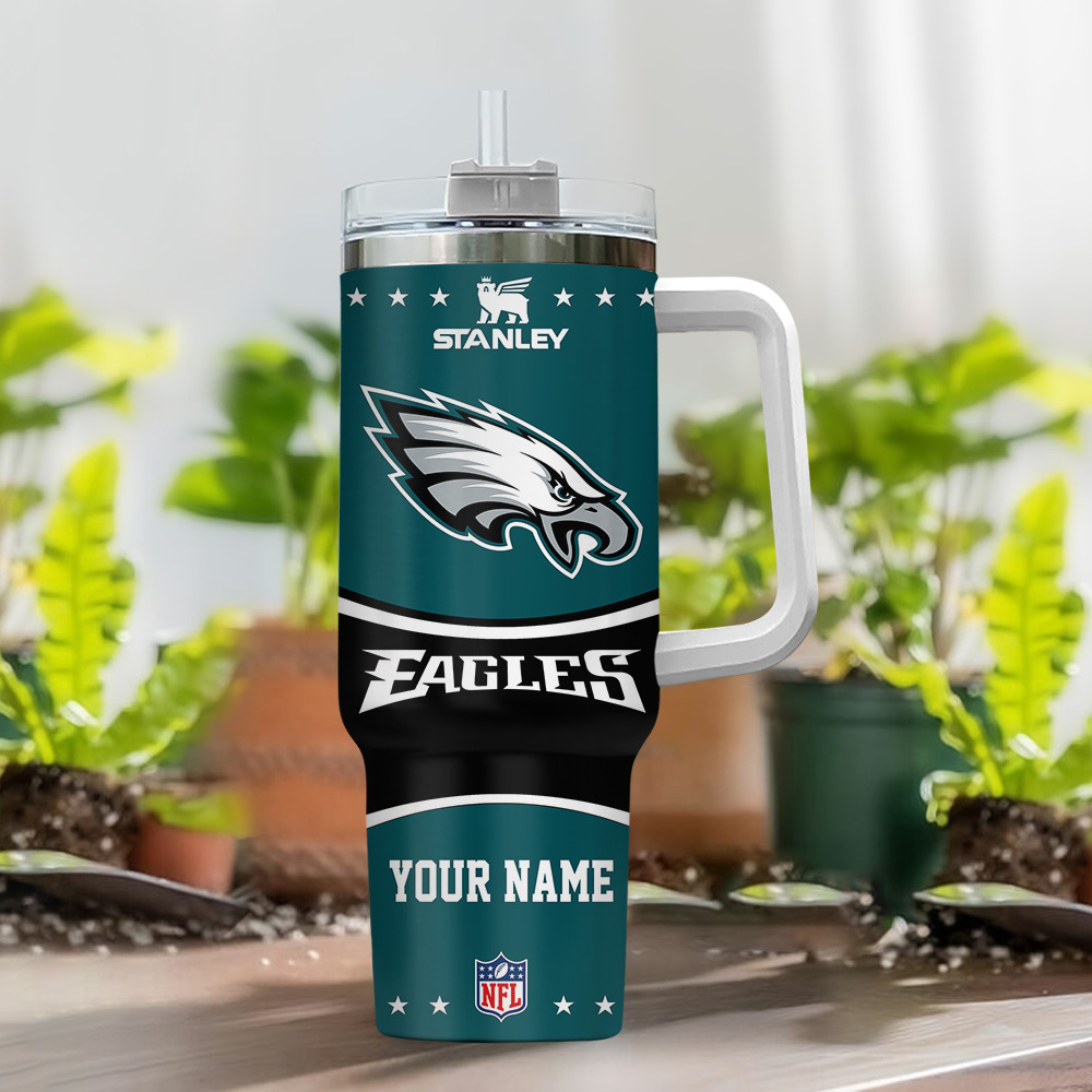 Custom Name NFL Eagles Tumbler 40oz with Handle & Straw - Personalized Gift - Image 2