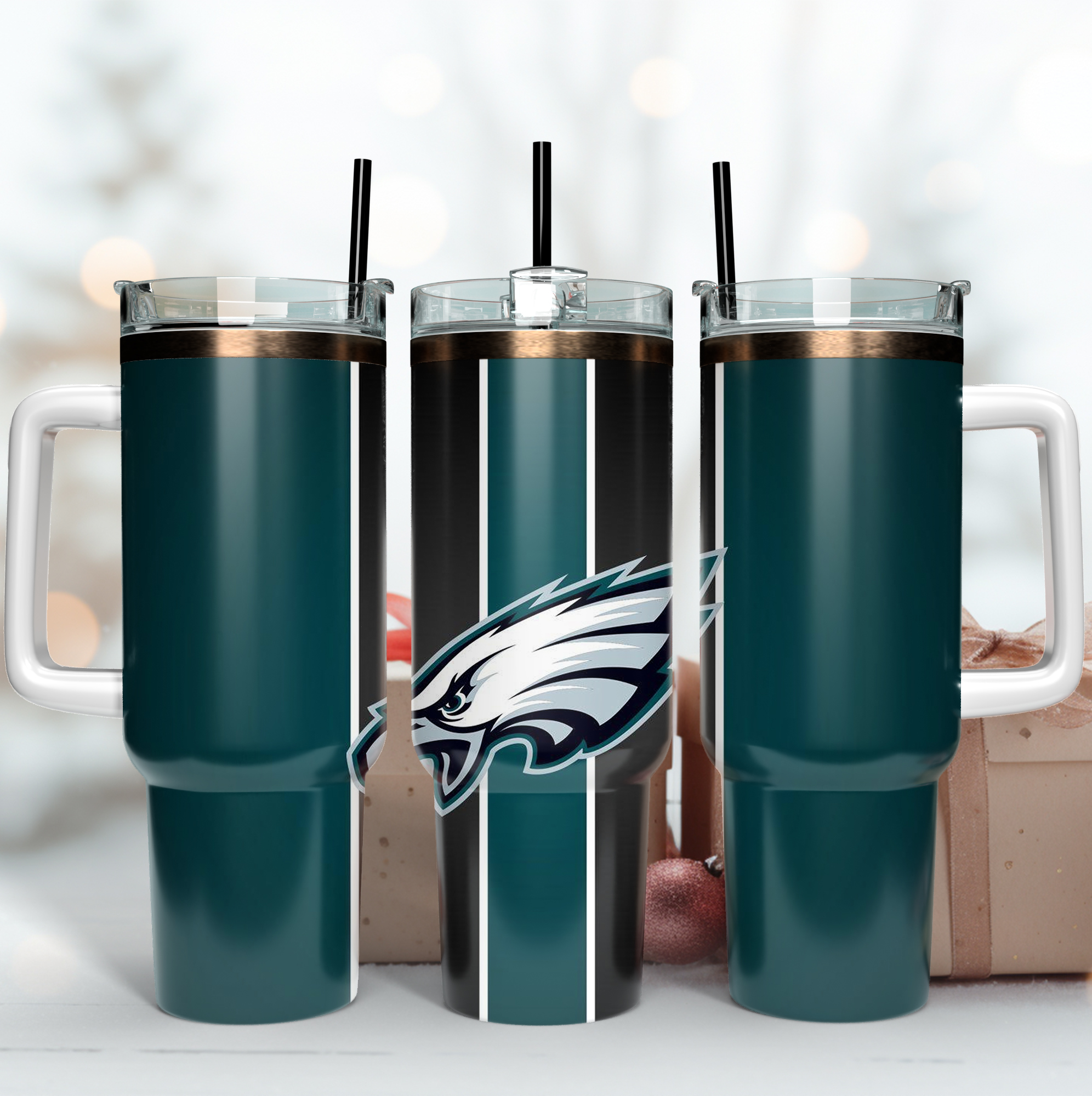 Eagle Emblem Insulated Tumbler with Handle - Perfect Gift for Fans