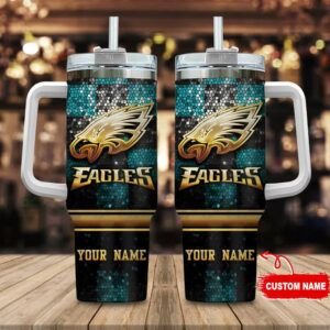 Custom Name Engraved Eagles Tumbler with Handle - Perfect Gift for Fans