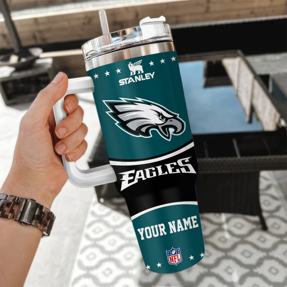 Custom Name NFL Eagles Tumbler 40oz with Handle & Straw - Personalized Gift - Image 3