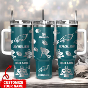 Customizable Eagles Tumbler - Personalized Football Fan Gift with Straw