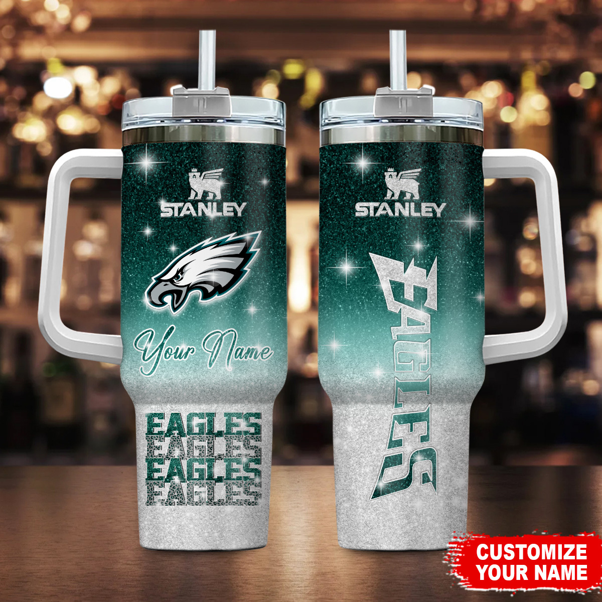 Personalized Eagles Tumbler with Handle - Show Your Team Spirit, Custom Name