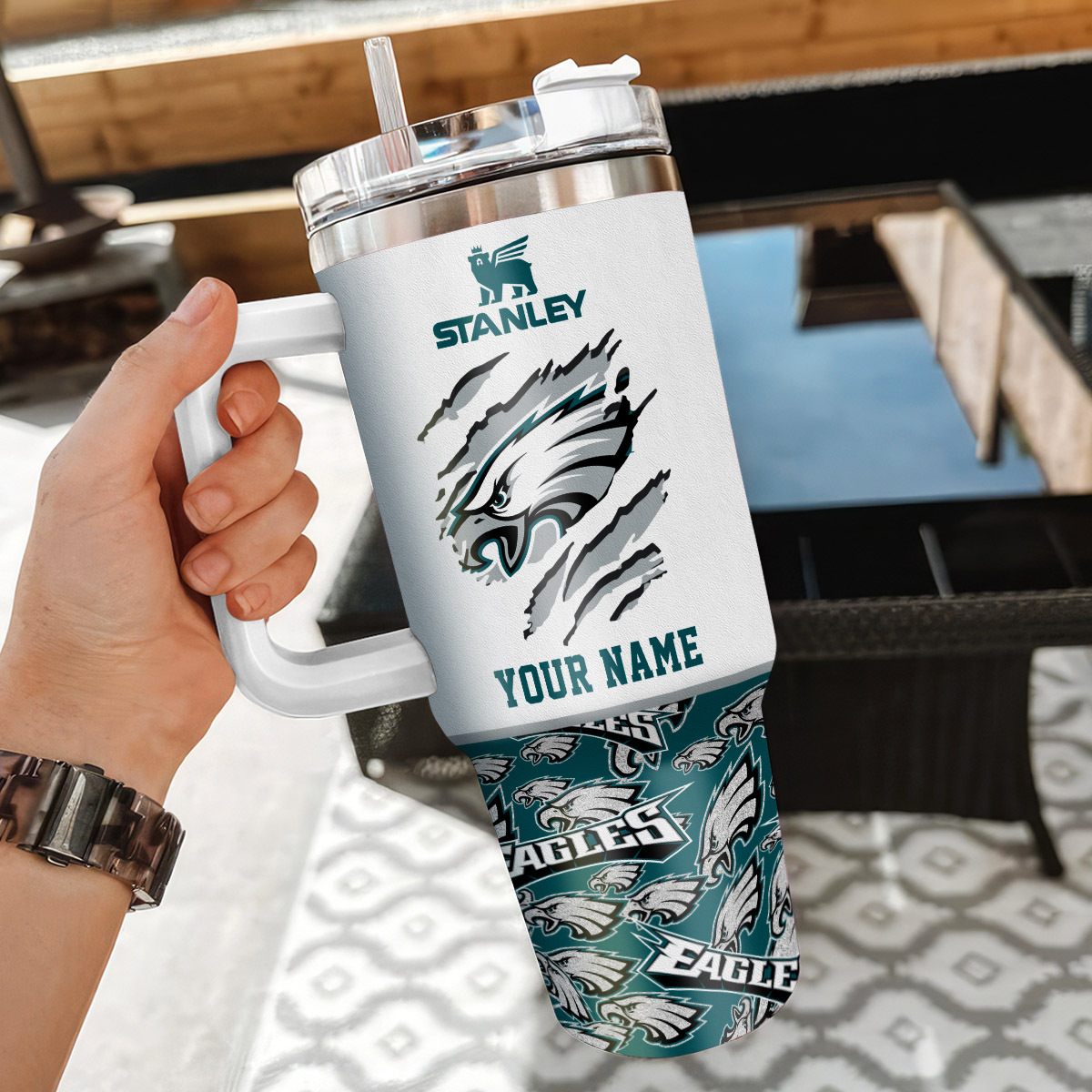 Personalized Stanley Tumbler - Custom Name & Eagles Design Mug - Image 3