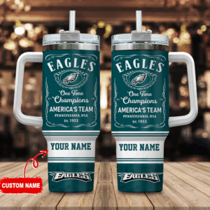 Custom Eagles Champions Personalized Tumbler with Handle & Straw - Perfect Gift for Fans