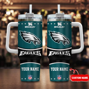 Custom Name NFL Eagles Tumbler 40oz with Handle & Straw - Personalized Gift