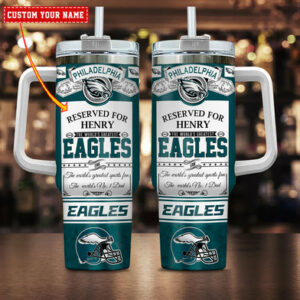 Customizable Philadelphia Eagles Tumbler - Personalized Fan Gift with Handle & Straw