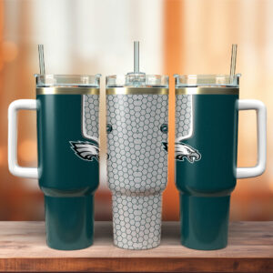 Philadelphia Eagles NFL Custom Stanley Quencher 40oz Stainless Steel Tumbler With Handle - Threewoofs