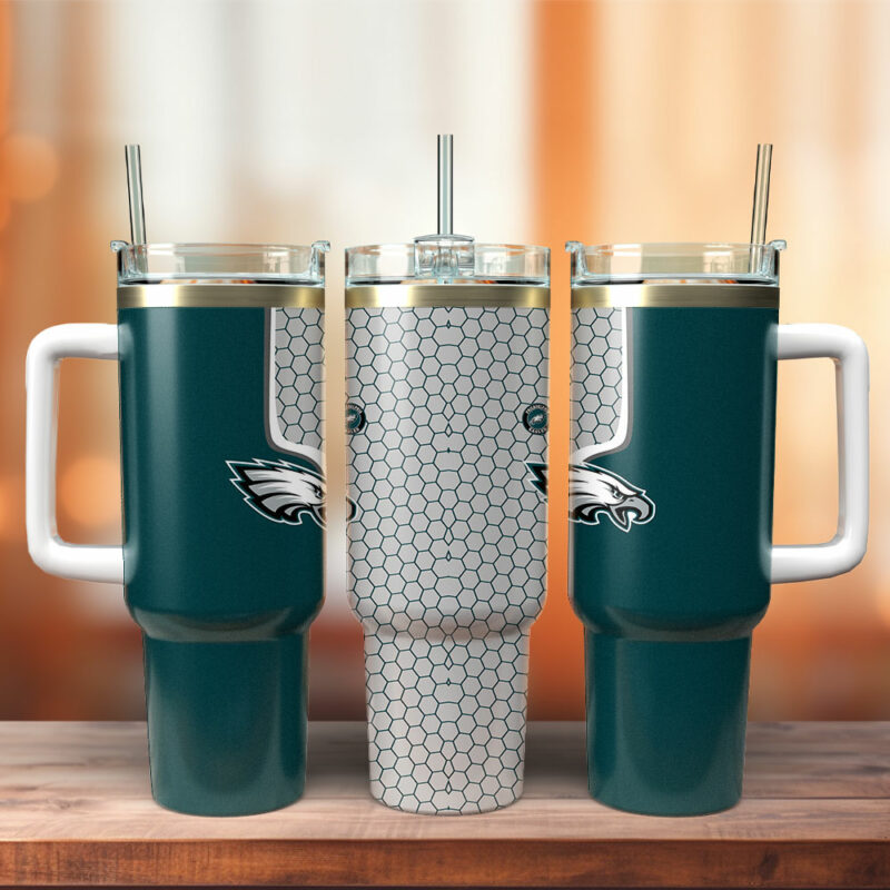 Philadelphia Eagles NFL Custom Stanley Quencher 40oz Stainless Steel Tumbler With Handle - Threewoofs