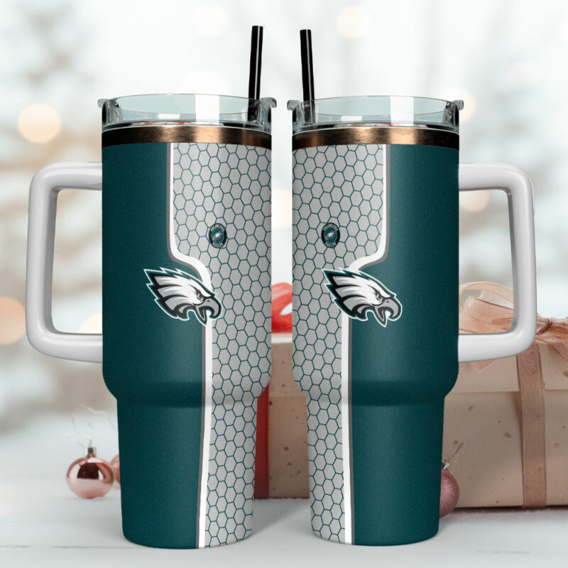 Philadelphia Eagles NFL Custom Stanley Quencher 40oz Stainless Steel Tumbler With Handle - Threewoofs - Image 4