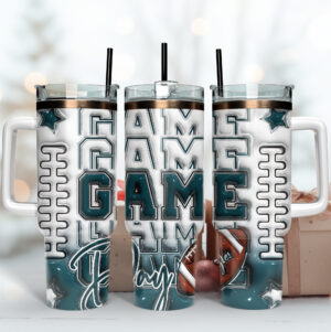 Football Game Day Tumbler - Insulated Travel Mug with Handle & Straw