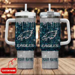 Philadelphia Eagles NFL Glitter Custom Stanley Quencher 40oz Stainless Steel Tumbler With Handle - Threewoofs