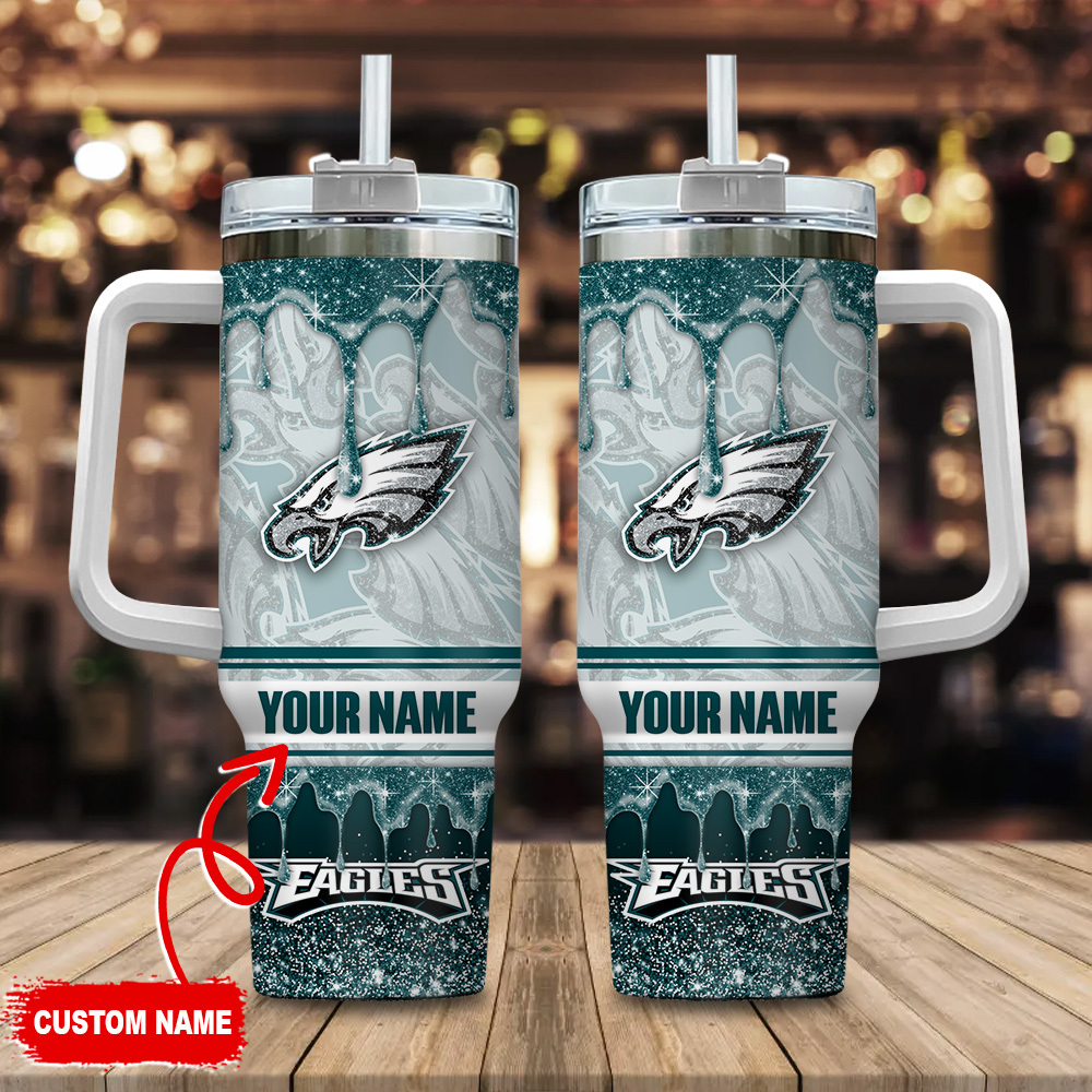 Custom Name Eagles Tumbler with Handle & Straw - Perfect Gift for Fans
