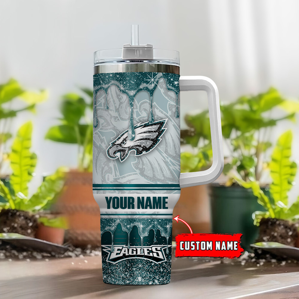 Custom Name Eagles Tumbler with Handle & Straw - Perfect Gift for Fans - Image 2