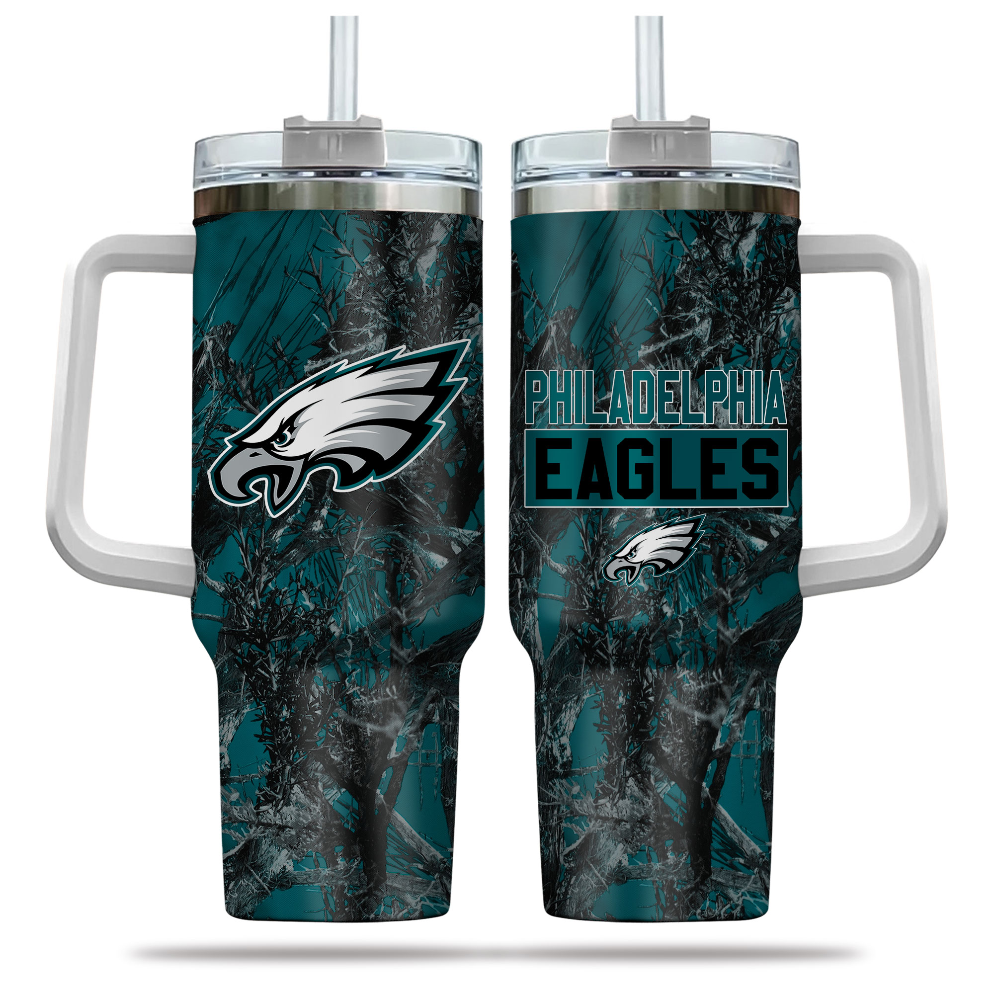 Philadelphia Eagles Camouflage Travel Mug with Handle & Straw - Show Your Team Spirit!