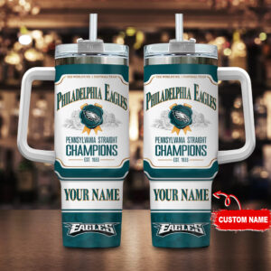 Custom Philadelphia Eagles Championship Tumbler with Straw & Handle - Personalized Gift