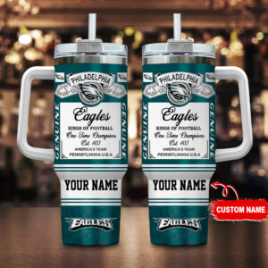 Custom Philadelphia Eagles Tumbler Mug with Handle - Personalized Championship Design