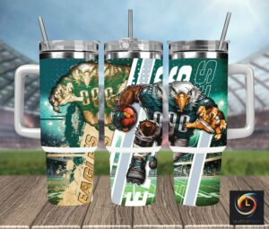 Eagle Football Tumbler - Double Wall Insulated Stainless Steel Mug with Straw
