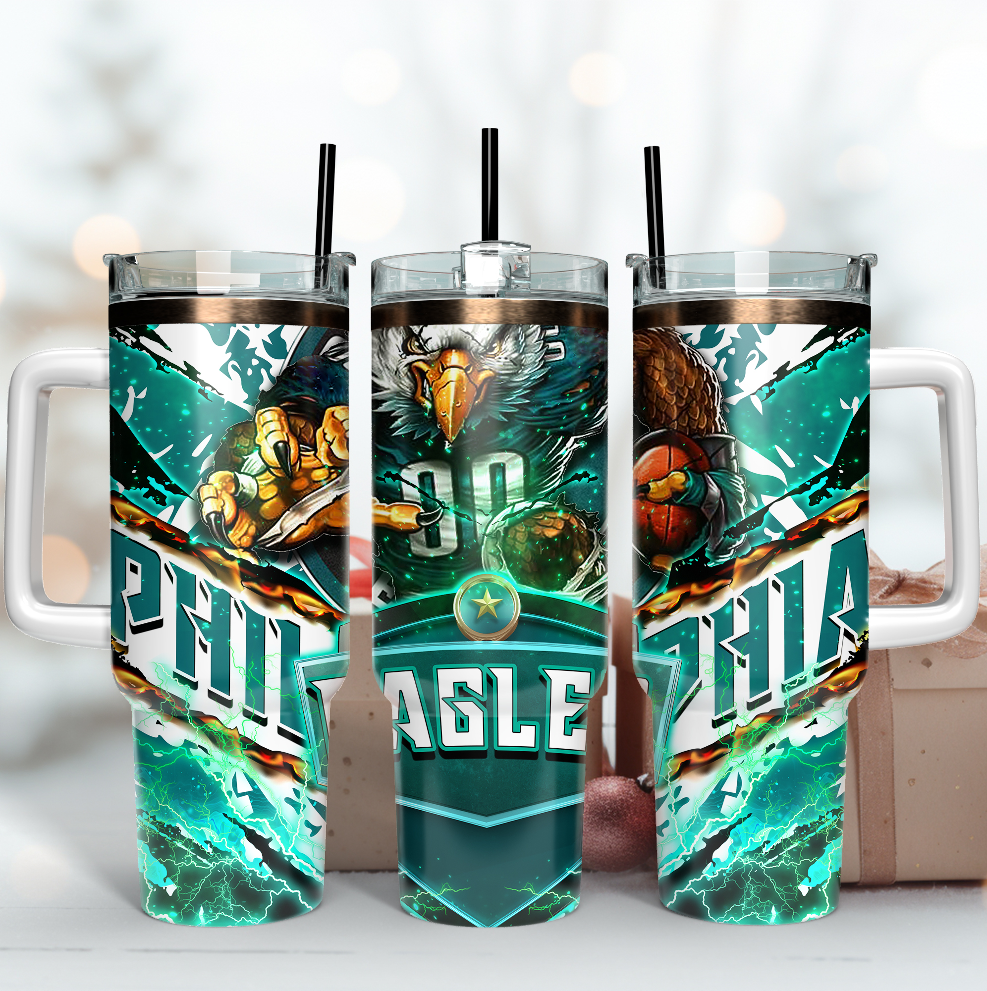 Eagle-Themed Insulated Tumbler with Handle - Perfect Gift for Sports Lovers