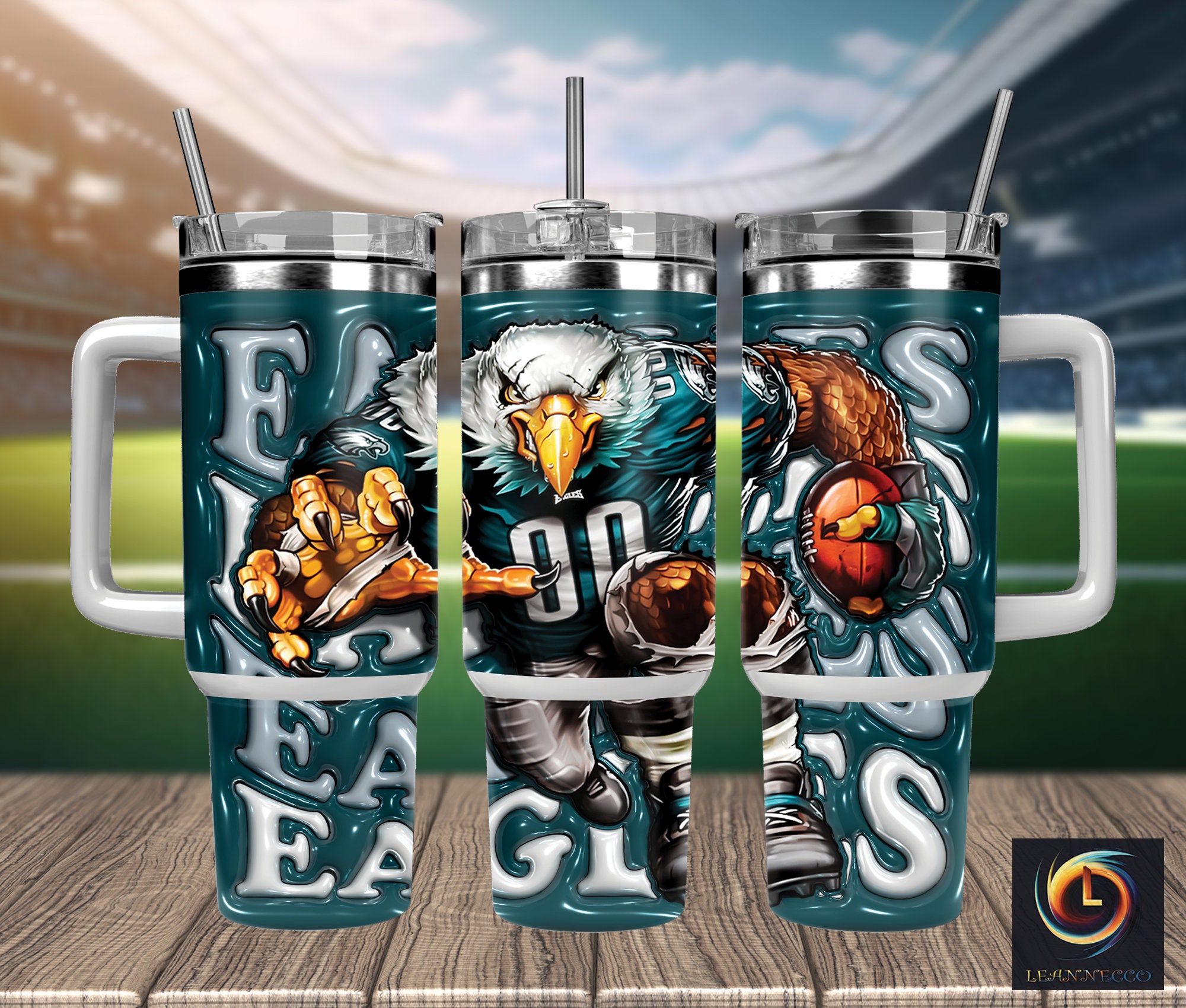 Eagle-Themed Insulated Travel Mug with Handle - 40oz