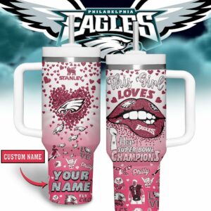 Philadelphia Eagles NFL Sports Custom Stanley Quencher 40oz Stainless Steel Tumbler With Handle - Threewoofs