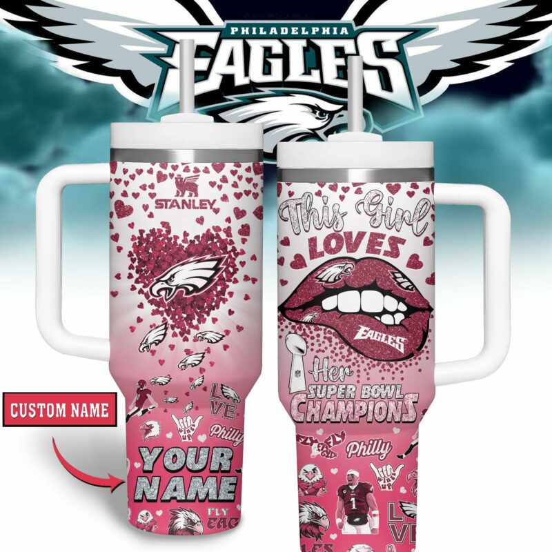 Philadelphia Eagles NFL Sports Custom Stanley Quencher 40oz Stainless Steel Tumbler With Handle - Threewoofs