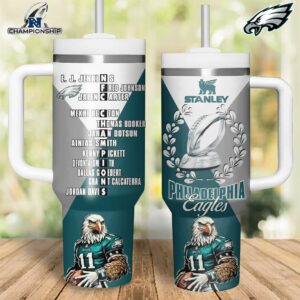 Philadelphia Eagles NFL Sports Custom Stanley Quencher 40oz Stainless Steel Tumbler With Handle - Threewoofs