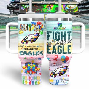 Philadelphia Eagles NFL Sports Custom Stanley Quencher 40oz Stainless Steel Tumbler With Handle - Threewoofs
