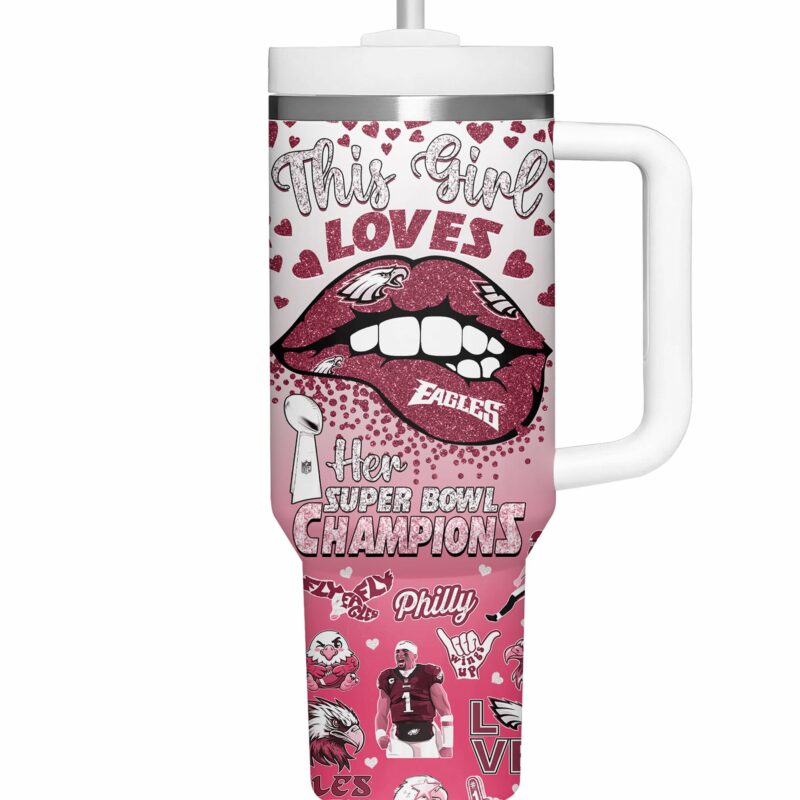 Philadelphia Eagles NFL Sports Custom Stanley Quencher 40oz Stainless Steel Tumbler With Handle - Threewoofs - Image 4