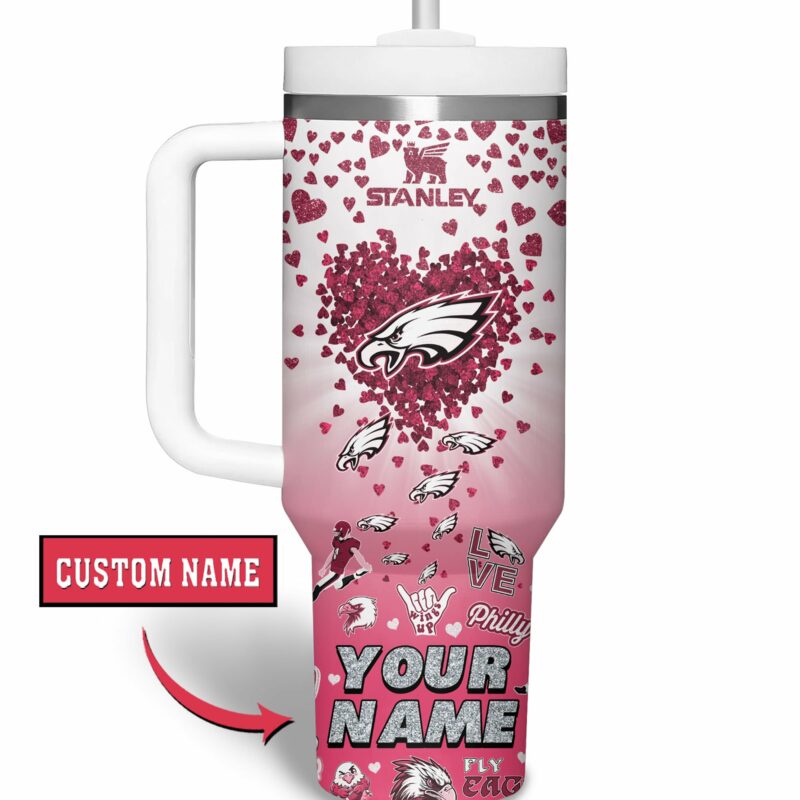 Philadelphia Eagles NFL Sports Custom Stanley Quencher 40oz Stainless Steel Tumbler With Handle - Threewoofs - Image 3