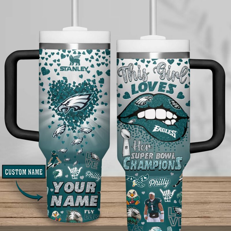Philadelphia Eagles NFL Sports Custom Stanley Quencher 40oz Stainless Steel Tumbler With Handle - Threewoofs - Image 2